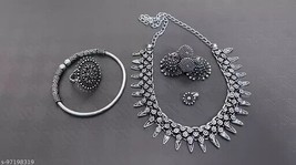 Indian Women Silver Oxidized  Combo Necklace Set Bohemian Fashion Jewelry  Gift - £27.57 GBP