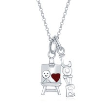 Sterling Silver Red Enamel &#39;Painted Love&#39; Necklace - £44.18 GBP