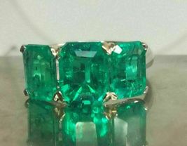 7Ct Emerald Cut Green Emerald Anniversary Three Stone Ring 14k White Gold Over - £81.60 GBP