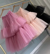 Barbie PINK Layered Tulle Midi Skirt Outfit High Waisted Puffy Tulle Tutu Skirts image 7