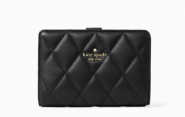 New Kate Spade Carey Medium Compact Bifold Wallet Quilted Leather Black - £60.69 GBP