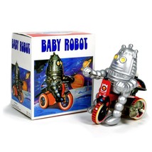 BABY ROBOT ON TRICYCLE Wind Up Toy Tin Metal and Plastic Retro Litho NEW... - £13.54 GBP