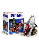 BABY ROBOT ON TRICYCLE Wind Up Toy Tin Metal and Plastic Retro Litho NEW... - £13.47 GBP