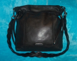 Rebecca Minkoff Black Pebble Leather Cross Body Bag W/ BRAIDES STRAP - £26.62 GBP