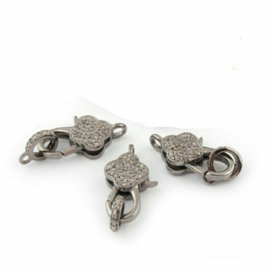 Pave Diamond Lobster Clasp 925 Silver Clover Lobster Clasp Findings Clas... - $70.74