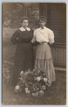 RPPC Two Edwardian Ladies Pose With Hydrangea Bush Postcard Q27 - $12.95