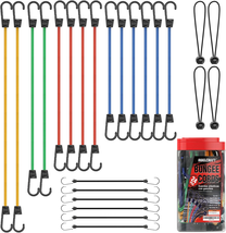 24-Piece Bungee Cord Assortment Jar - Includes 10&quot;, 18&quot;, 24&quot;, 32&quot;, 40&quot; Cords - £16.10 GBP