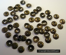 50 Ant Bronze Pl metal 5mm flower bead caps Native American design caps ... - £1.51 GBP