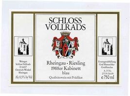 Schloss Vollrads Rheingau Reisling 1988er Kabinet Wine Label - $7.92