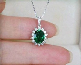 4Ct Simulated Emerald/Diamond Women Pendant 14K White Gold Plated Silver - £117.31 GBP