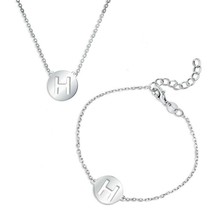 Cut-out Polished Letter H Sterling Silver Initial Necklace and Bracelet Set - £37.96 GBP