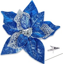 8.7” 15Pcs Christmas Tree Artificial Flowers Ornaments Xmas Glitter Flow... - $12.69