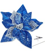 8.7” 15Pcs Christmas Tree Artificial Flowers Ornaments Xmas Glitter Flow... - $236.54 MXN