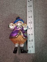 Mrs. Snow woman, Blue Hat, Purple Jasket Blown Glass Ornament, Snowman - £14.09 GBP