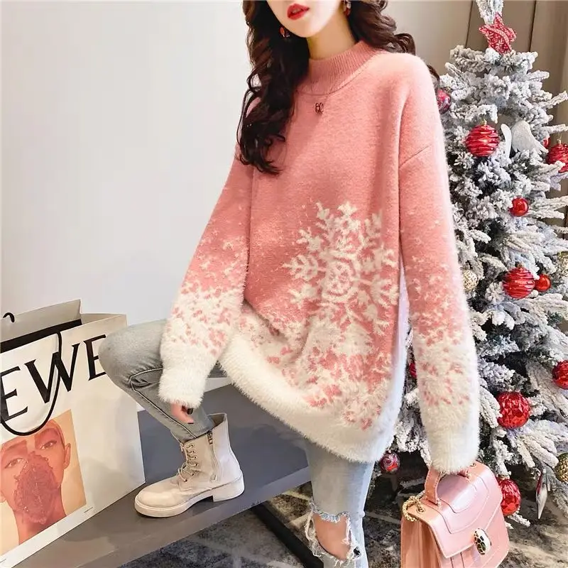  Female Winter Korean Round Neck Pullovers Long Sleeve  Casual  Knitting Christm - £100.34 GBP