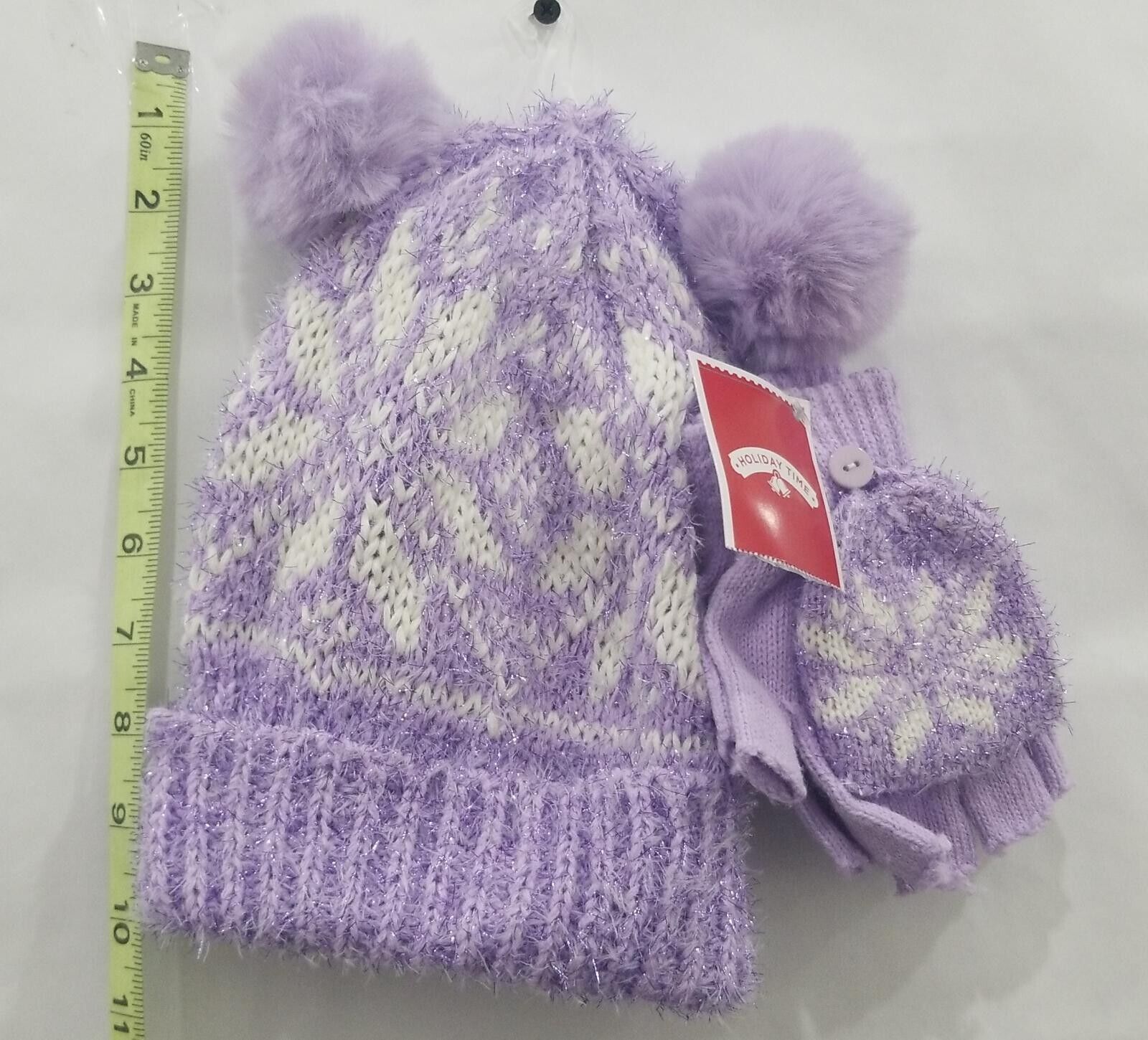 Holiday Time Girl's Tinsel Snowflake Hat and Gloves 2-Piece Set, Purple One Size Item image 2