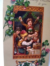 Christmas Postcard Irish Children Drinking Embossed Shamrocks Germany PFB 7113 - £29.64 GBP