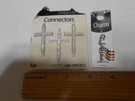 New beautiful Jewelry 3 Cross Connectors &amp; rhinestone USA Flag Charm by Cousin - £7.90 GBP