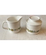 Vintage Studio J &amp; G Meakin MCM Cream &amp; Sugar Set England White Green Retro - $31.42