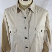 Express Womens Button Down Beige Long Sleeve Loose Fit Shirt Sz Small - £9.41 GBP