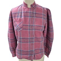 Vtg 80s Santa Cruz Imports 100% Cotton Blouse Pink Plaid Band Collar Sz M - $43.66
