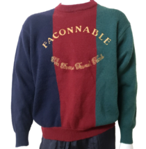 Faconnable Wool Sweater Mens L Blue Red Green Crew Neck Thick Heavy Pull... - $49.96