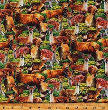 Cotton Deer Fawns Animals Woodland Multicolor Fabric Print by Yard D487.85 - £12.00 GBP