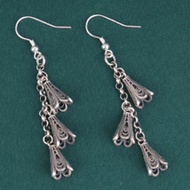 100% 925 Sterling Silver Morning Glory Long Earrings for Women Retro Ethnic Styl - £42.08 GBP