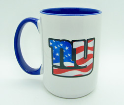 New York Giants NFL American Flag Logo Coffee Mug Tea Cup 15 oz Blue Interior - £18.25 GBP