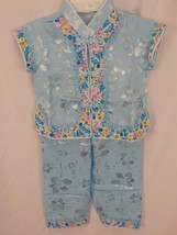 M.M. 2PC Tang Suit Infant Girls 1T Pastel Blue Shirt Pant Set Feminine Summer - £11.25 GBP