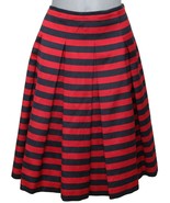 MICHAEL KORS Skirt Striped A-Line Navy Red Wool Silk Sz 6 MADE IN ITALY - £156.87 GBP