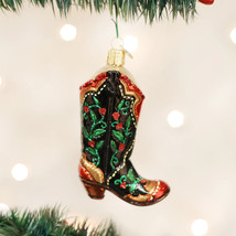 Old World Christmas Holly Berry Cowboy Boot Glass Christmas Ornament 32161 - £15.96 GBP