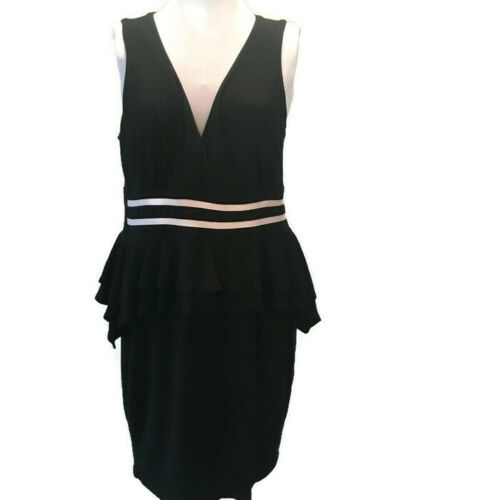 Forever 21 Plus (Faith 21) Knit Dress - Size 2X Black White Ruffle Waist Modal - $24.25