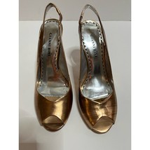 Gianni Bini bronze leather sling back peep toe pumps 8 3 1/2&quot; heel Mint - $12.30