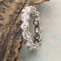 5Ct Heart Cut Cz Diamond Bezel Set Eternity Wedding Ring in 14K Gold Over Size 7 - £38.25 GBP