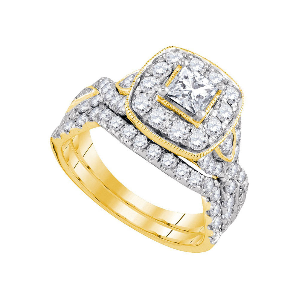Primary image for 14k Yellow Gold Princess Diamond Bridal Wedding Engagement Ring Set 2.00 Ctw