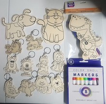 DIY Wood Dinosaur Unicorn Cat Dog Keychains Kids Art Craft Kit Bundle Lot - £5.55 GBP