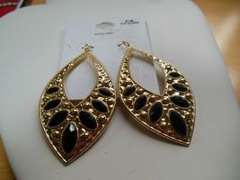 Large Teardrop Shaped Black Jeweled lightweight Fashion Earrings - $13.85