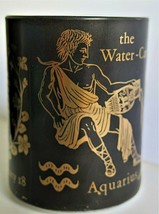 Vintage Federal Glass AQUARIUS Zodiac Astrology Mug Black Gold Milk Glass - £8.43 GBP