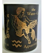Vintage Federal Glass AQUARIUS Zodiac Astrology Mug Black Gold Milk Glass - £8.29 GBP