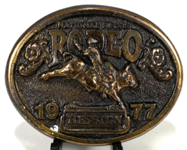 Hesston National Finals Rodeo Belt Buckle-Brass-Bull Rider, Cowboy-Vtg 1977 - £13.29 GBP