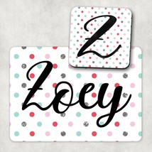 Personalised Spotty Glitter Placemat &amp; Coaster Set, Childs Name Christma... - $11.17+