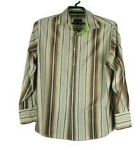 Roar Long Sleeve Button Up Shirt Men&#39;s XL Tan lime Green Striped  - $14.12