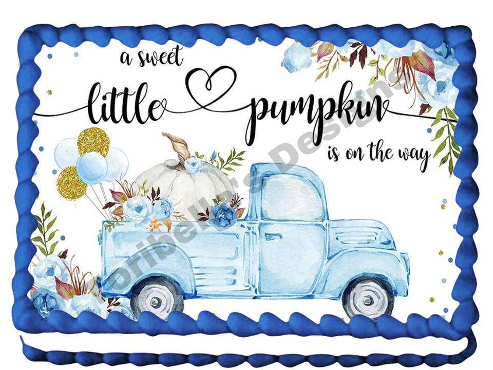 Blue Truck Little Pumpkin On The Way Edible Image Baby Shower Edible Cak... - $14.18+