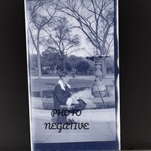 1930s Photo Negative Woman With Short Hair At Fountain Pixie Cut Hair - $195.99 MXN