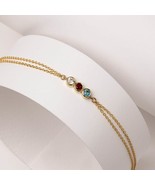 14K Solid Gold Birthstone Bracelet-Triple Personalized Birthstone Bracelet - $365.46 CAD