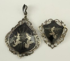 Vintage Sterling Silver Jewelry NIELLOWARE Mekkala &amp; Hanuman SIAM Pendant Brooch - £27.17 GBP
