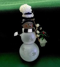 Vintage Snowman Ornament w Blue Plush Striped Knit Hat &amp; Scarf Carrying ... - $128.98 MXN