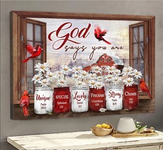 Window frame Daisy flower Cardinals God says you are Gift for Jesus Canvas - £18.34 GBP+