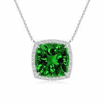 ANGARA Lab-Grown Cushion Emerald Halo Pendant Necklace in Silver (10mm,4.25Ct) - £1,352.43 GBP